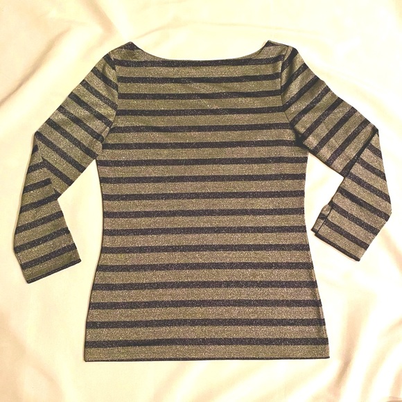 BANANA REPUBLIC🤩 NWOT Striped Metallic Silver Black 3/4 Sleeve Top,Women’s Small - Picture 3 of 6